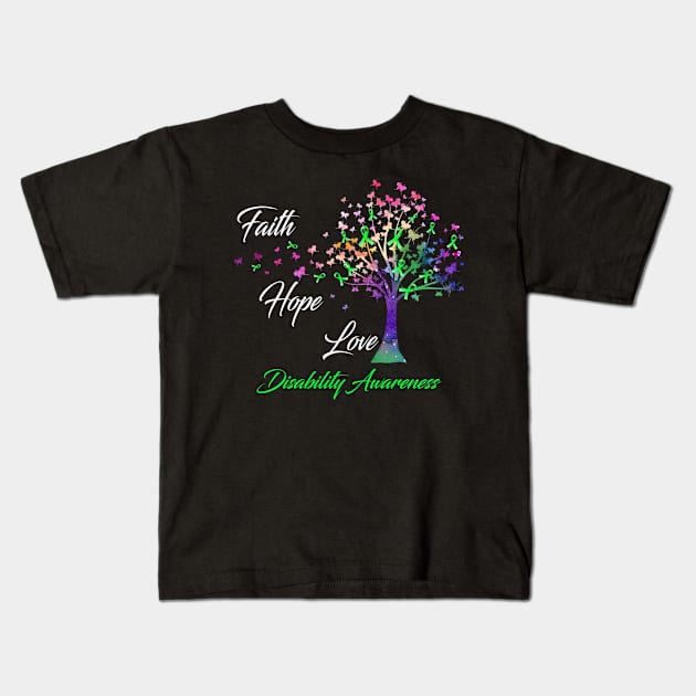 Faith Hope Love Disability Awareness Support Disability Warrior Gifts Kids T-Shirt by ThePassion99